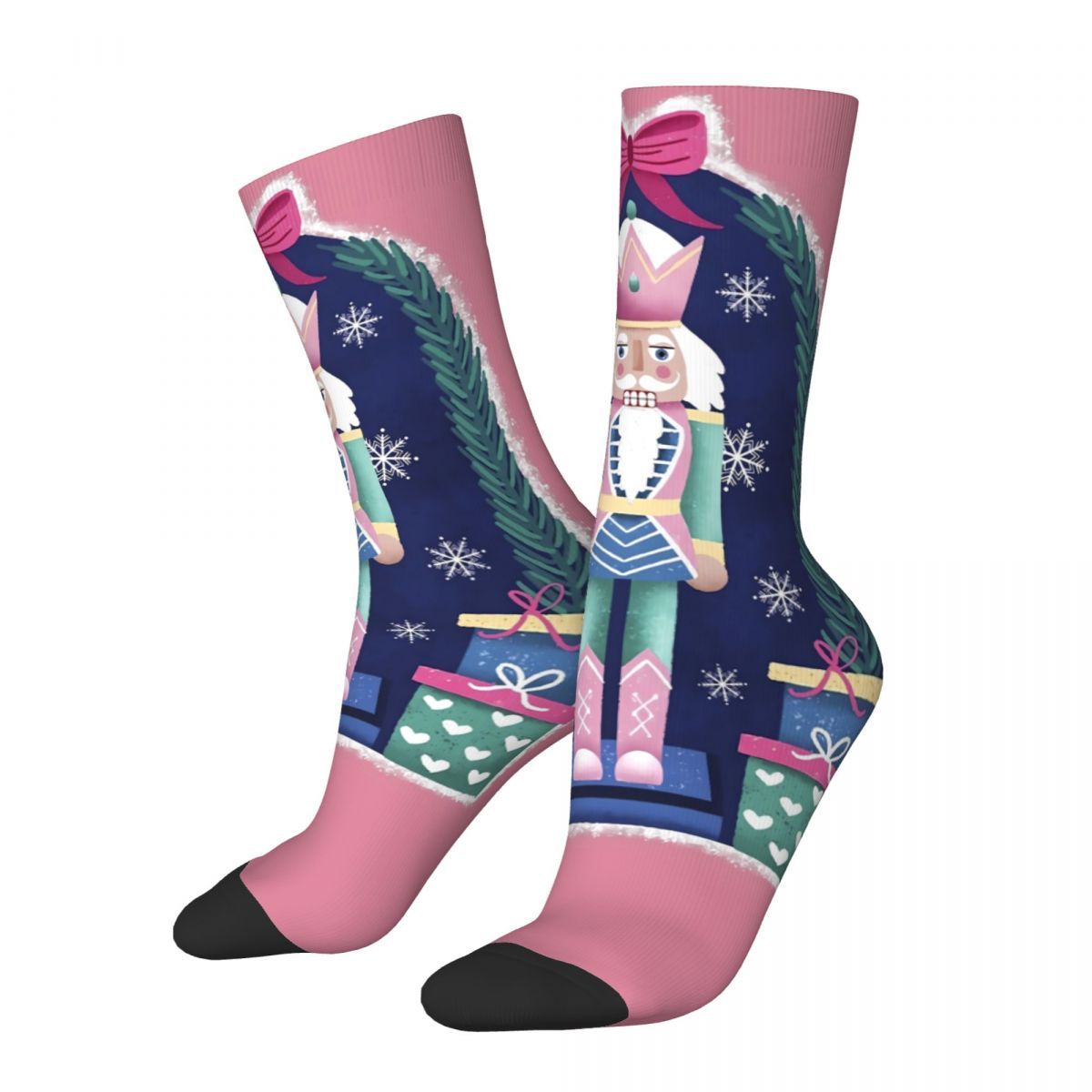 

1 Pair Unisex Novelty Crew Socks, Knit Polyester & Spandex , Nutcracker Design, Machine Washable, Fits Most