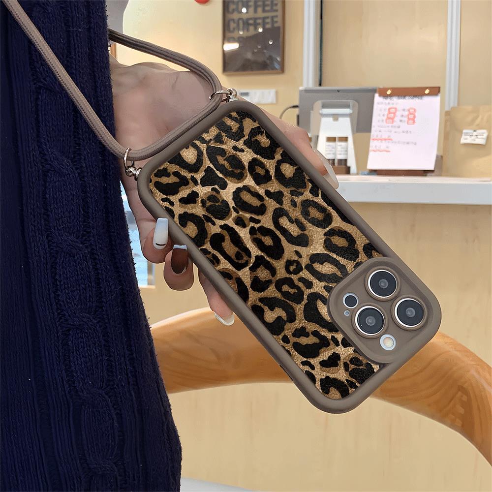 

Fashion Leopard Print High Bamboo Cord Anti-fall Protective Case For Iphone16promax/11/12/13/14plus/15pro Series