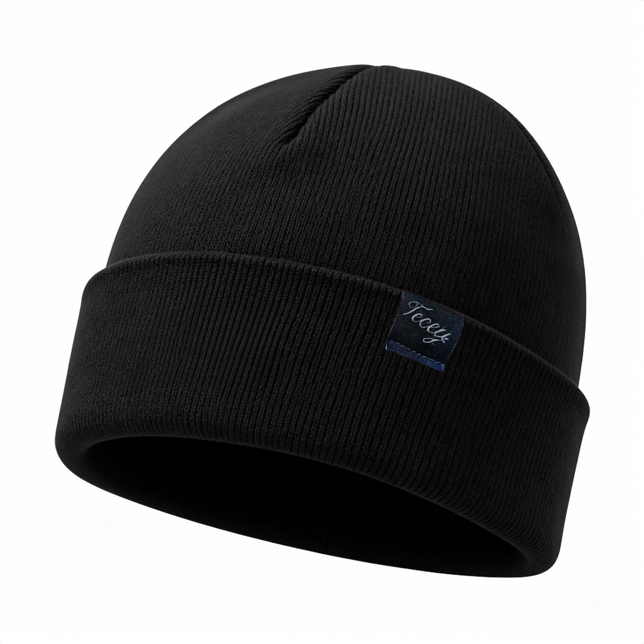 TEMU Knitted Hat Autumn Winter Double Layer Fleece Thickened Hat Warm Outdoor Warm Pullover Hat Christmas Gift