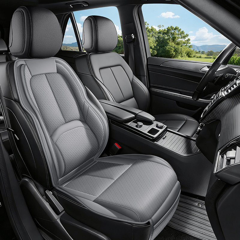 TEMU Cojín para Asiento Delantero de Coche, Ajuste Universal. de Material de Cuero Sintético. Cojín de Asiento Tejido de Cuero Sintético Perforado y