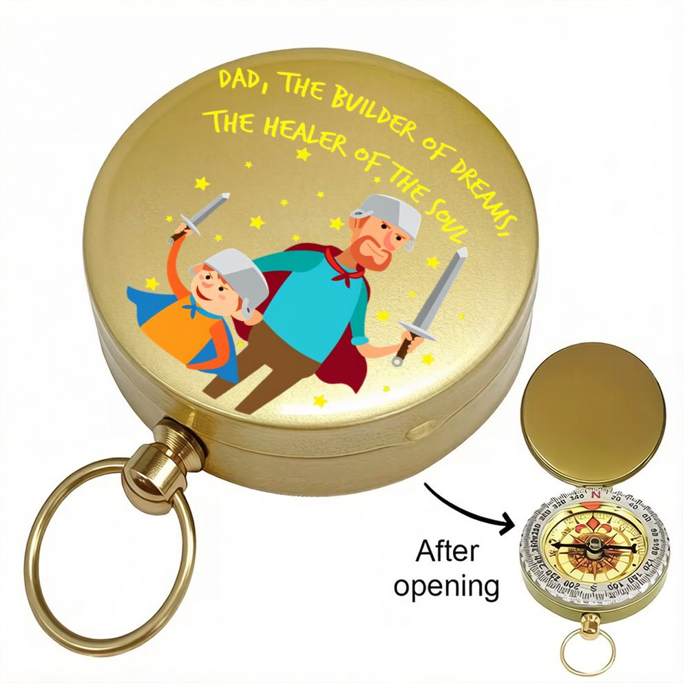 'Dad The Builder Of Dreams' Vintage Copper Compass with Keychain