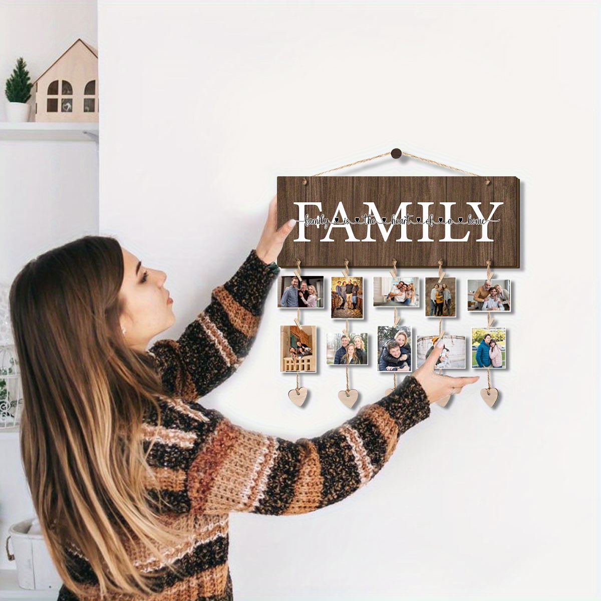 TEMU 1 Set Of New 2d Flat Home Decor Family Photo Display Rack With 8 Clips - Art Hanging Photo Frame, Suitable For Any Room, An Excellent Choice For
