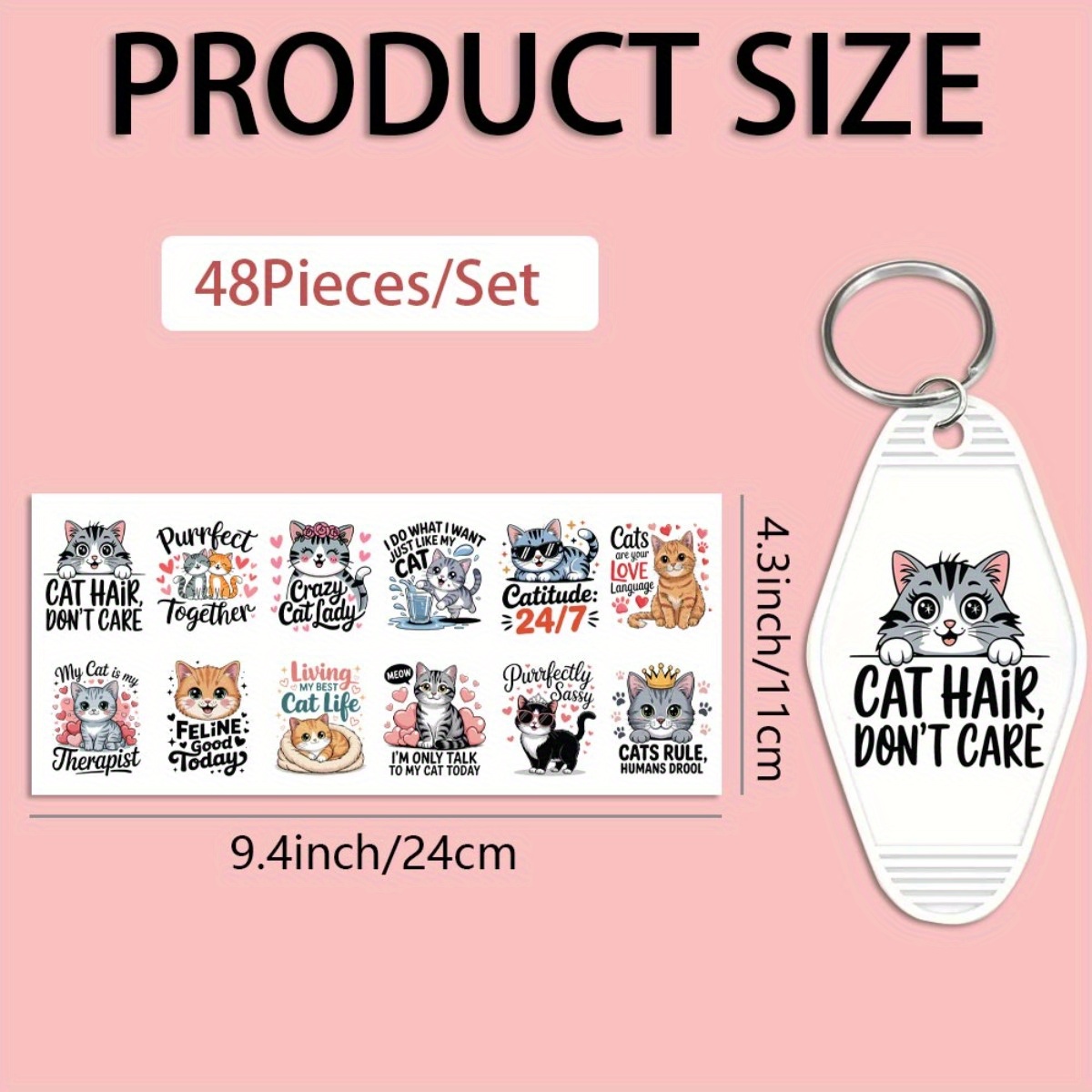 TEMU 48pcs/ Set Uv Dtf Keychain Transfer Paper Kitten Quote Uv Dtf Packaging Transfer Paper Waterproof Keychain For Hotel Keychains Sub-chocolate