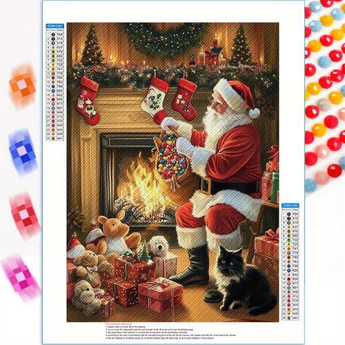 festive santa 5d diamond painting kit for adults round diamonds diy christmas wall art ideal for beginners enthusiasts home decor holiday gifts 11 8x15 8 inches diy craft kit cozy fireplace scene vibrant colors christmas diamond painting kits