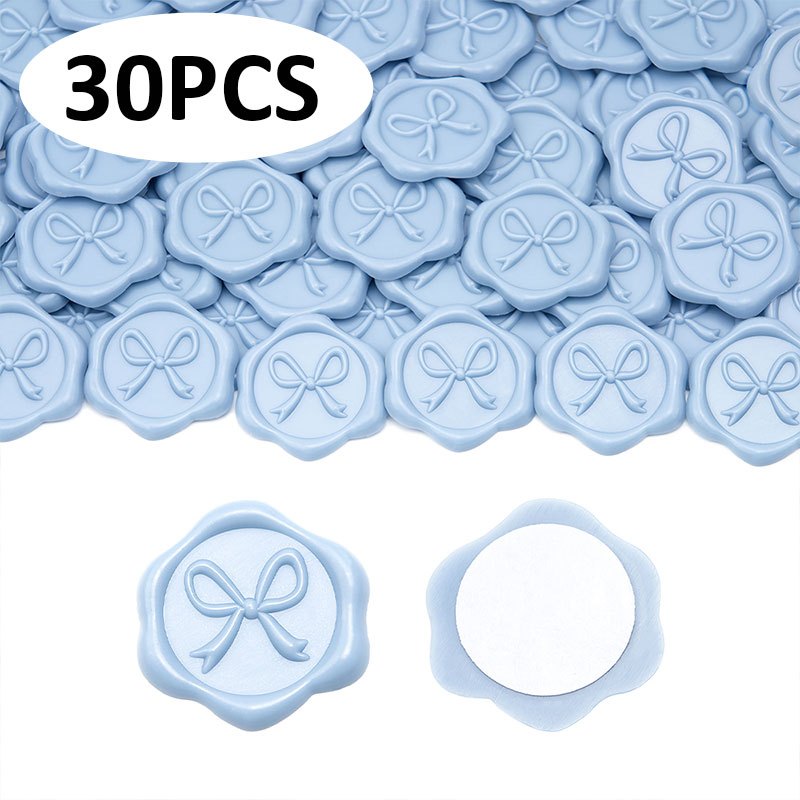 TEMU 30pcs Of Translucent Blue 3d Bow Wax Seal Stickers That Are Self-adhesive, Sealing Wedding Gift Envelopes, Holiday Party Invitations, And