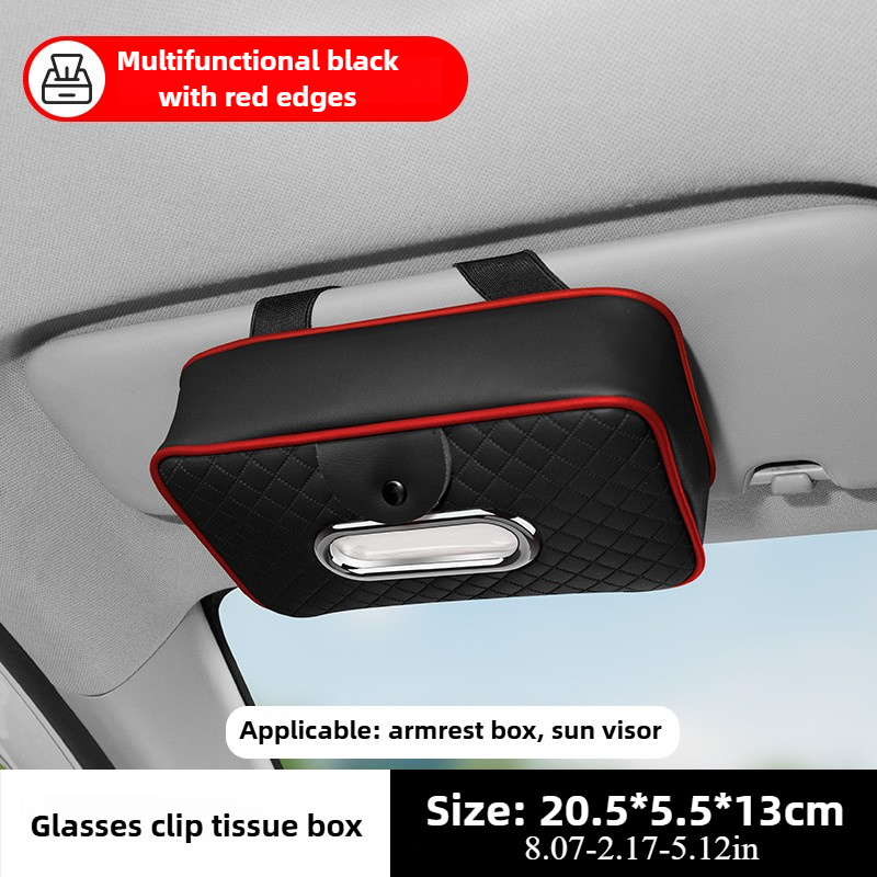 1pc Thickened Firm Pu Leather Multi-functional Car Visor Tissue Box With Glasses Clip (includes 1pc Tissue), Car Sun Visor Tissue Holder, Car Center Console Tissue Dispenser