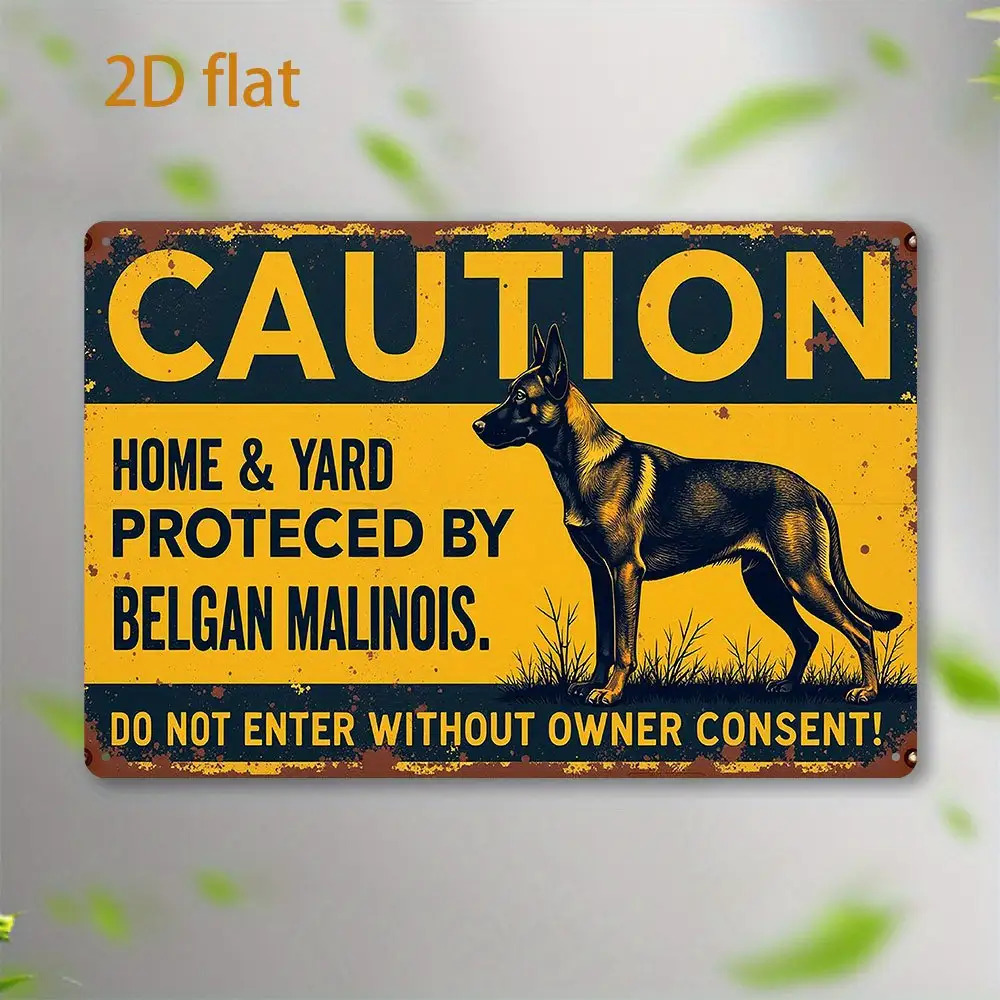 TEMU 2d Flat, 2d Flat Plane, 1pc Belgian Malinois Logo - Vintage Wooden Warning Sign With Distressed Yellow Background And Dog Decoration, Suitable