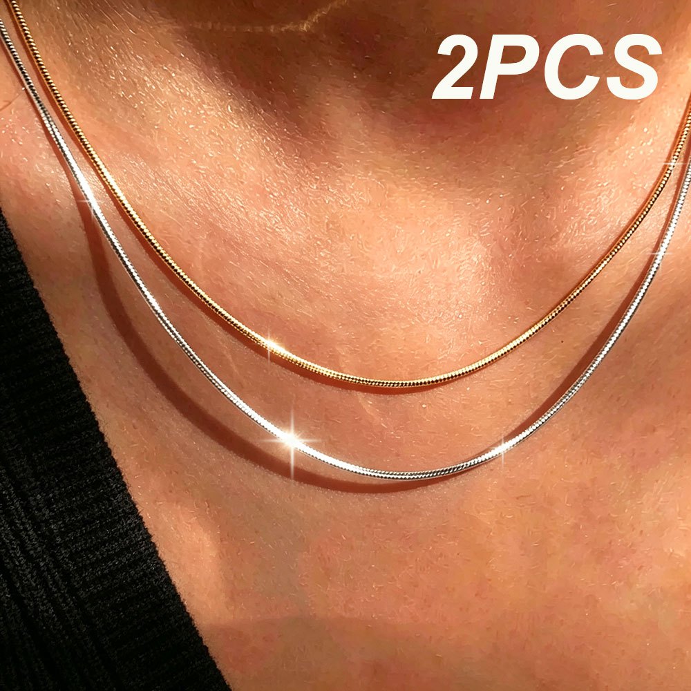 2pcs Exquisite Minimalist Two-Tone Snake Chain Jewelry Set