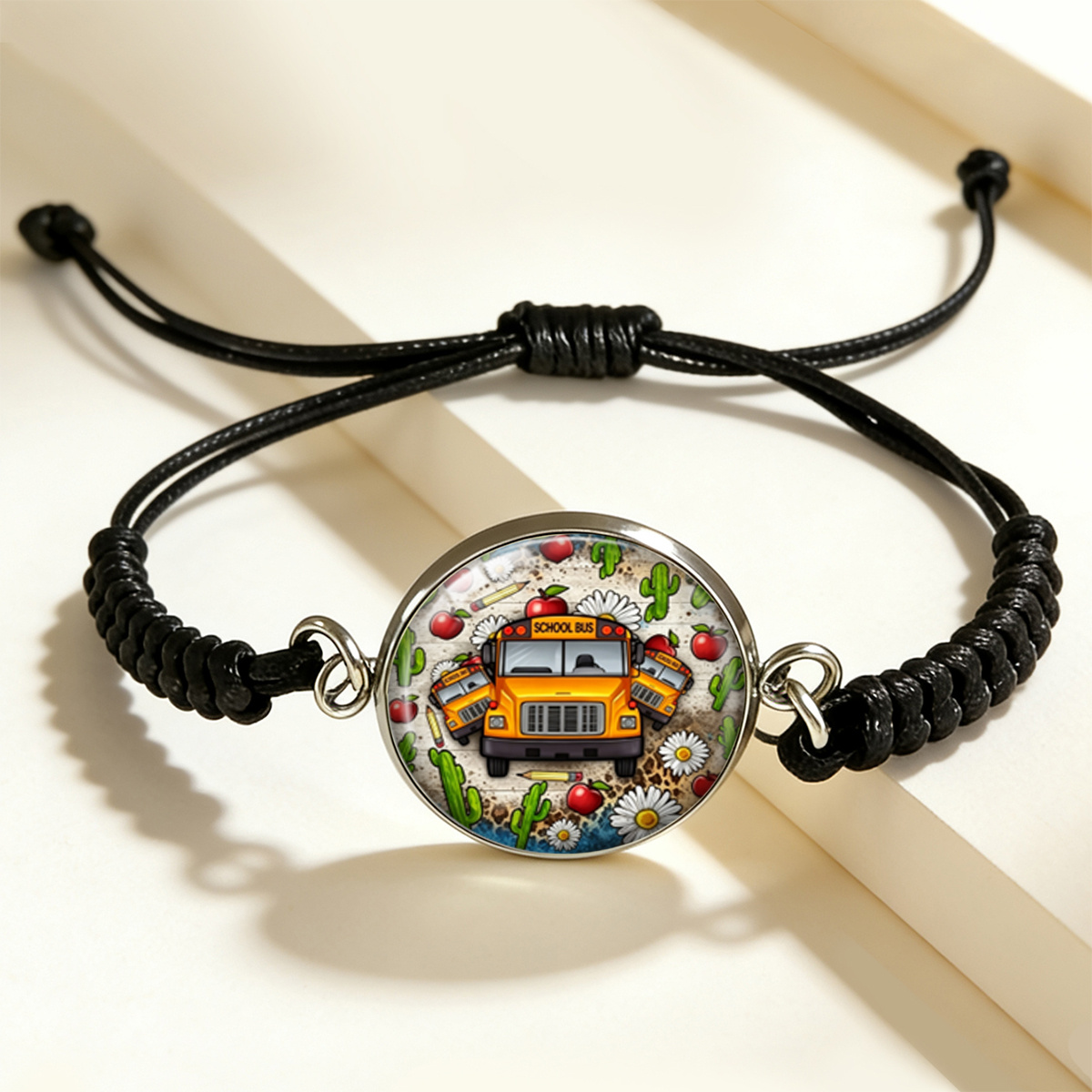 TEMU 1pc Nostalgic School Bus Woven Bracelet, Back-to-school Gift For Teachers Or , Adjustable Length Woven Bracelet
