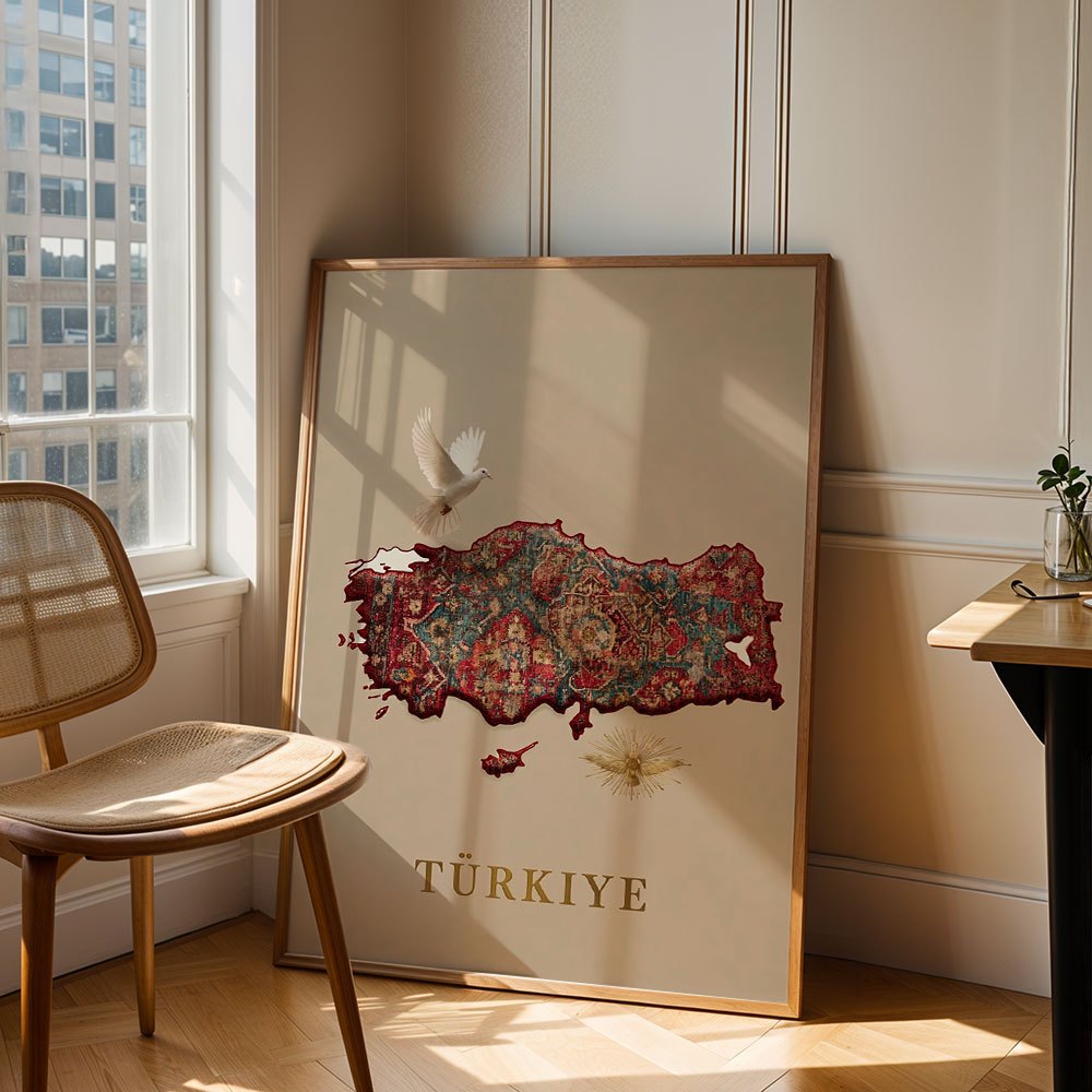 TEMU 2d Flat, Vintage Style Wall Art Turkey Map Rug Pattern Poster And Traditional Carpet Design Canvas Prints Wall Decor Canvas Art Print For Living