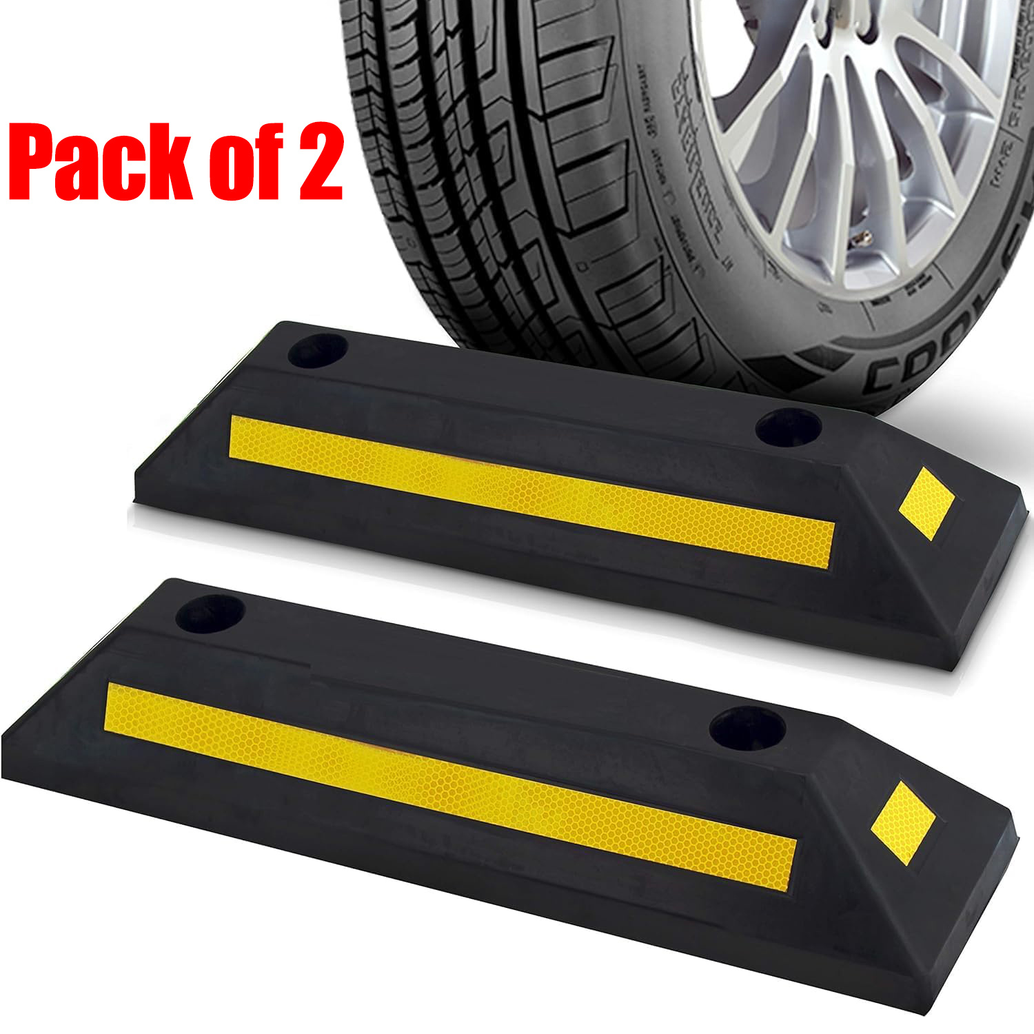 Image of Pack Fo 2/4 Reflective Rubber Car Parking - Universal Garage Speed & Wheel , Durable Rubber Parking Aid For Reverse Visibility, Vehicle Parking Aid, , Sturdy Construction