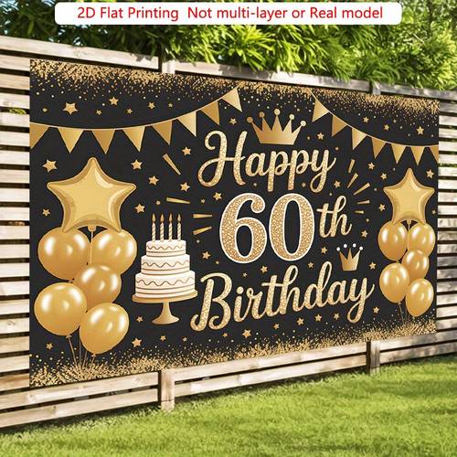 2d flat 1pc 60th birthday banner with balloons confetti spanish a os text polyester party decorations suitable for birthday party celebration 2d flat
