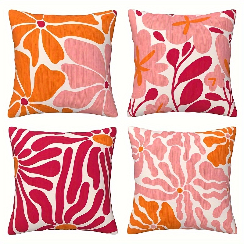 TEMU 4pcs Retro Floral Pillowcase Set, And Rose-colored Floral Patterns, Zippered Covers, Suitable For Modern Room And Farmhouse Sofa Bed Decoration,