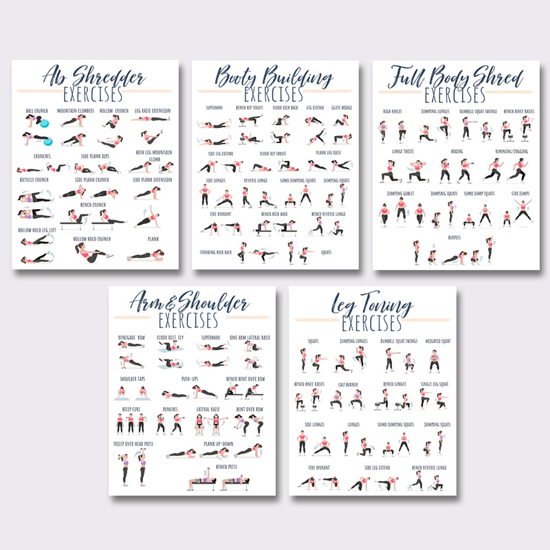 

5pcs Fitness & Muscle Training Poster Set - 8x10" , Gym, Yoga & Home Workouts - Includes Weight Loss & , Room Decor