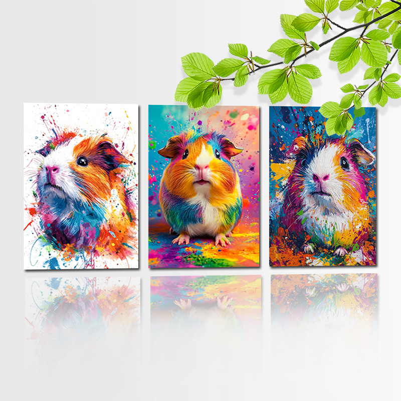 3pcs Guinea Pig Watercolor Canvas Art Prints, Unframed Modern Abstract  Animal Wall Decor for Living Room and Bedroom, Rolled Canvas Set 