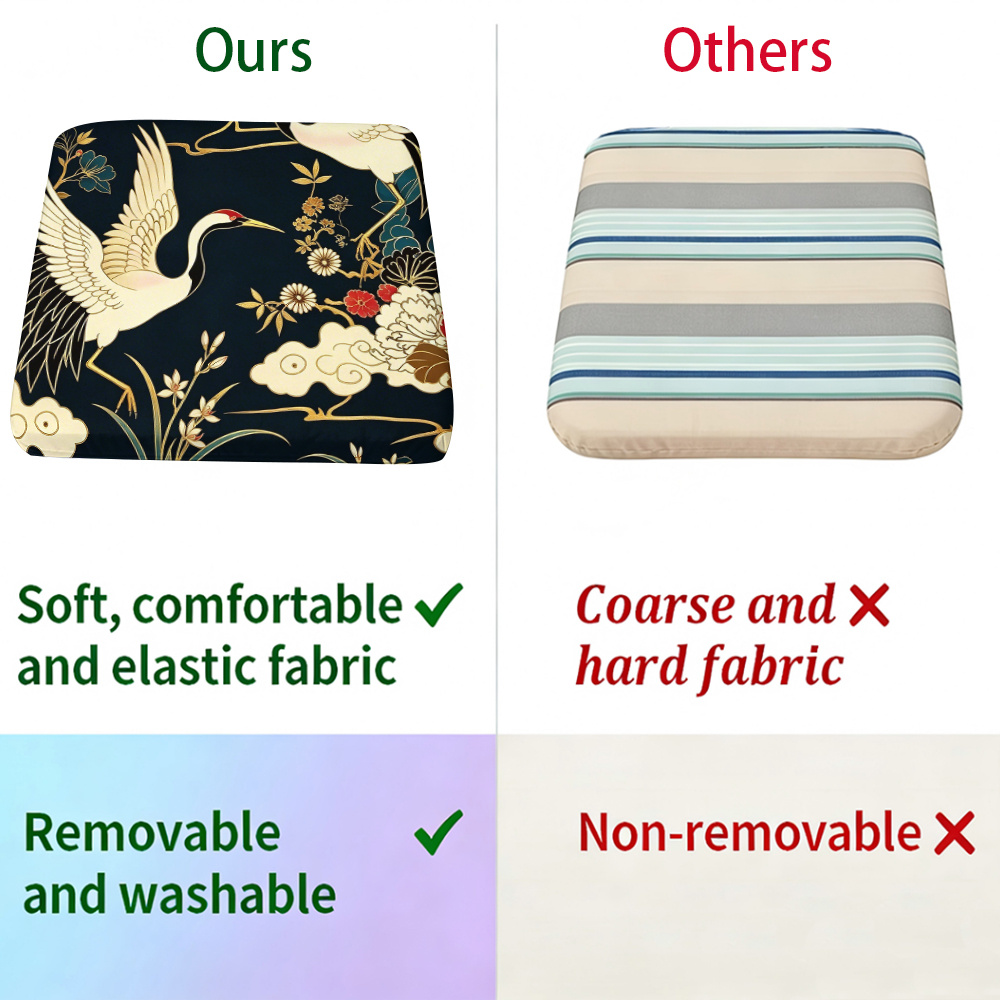 1pc Peony And Crane Pattern Courtyard Chair Seat Cushion, Indoor And Outdoor Seat Cushions, Back Cushions, Size 19.7*17.7*1.57inch, Suitable for Garden Chairs, Office Chairs And Floor Seats. Soft And Comfortable