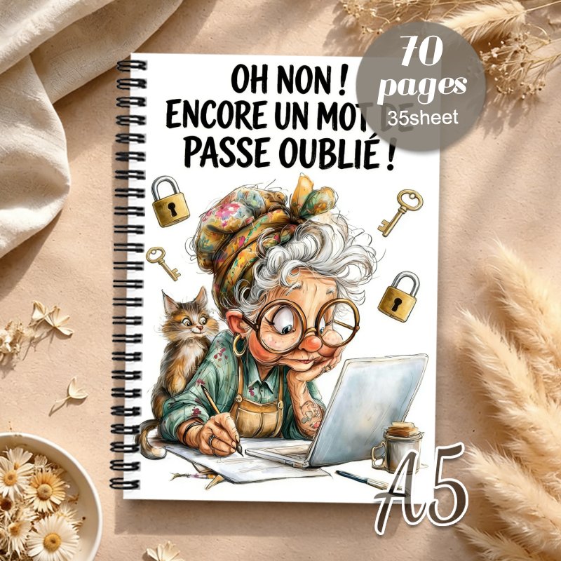 TEMU 1pc Carnet de de passe pour Internet et ordinateur, Agenda de de passe avec motif de vieille dame amusante avec chat, Enregistrement des