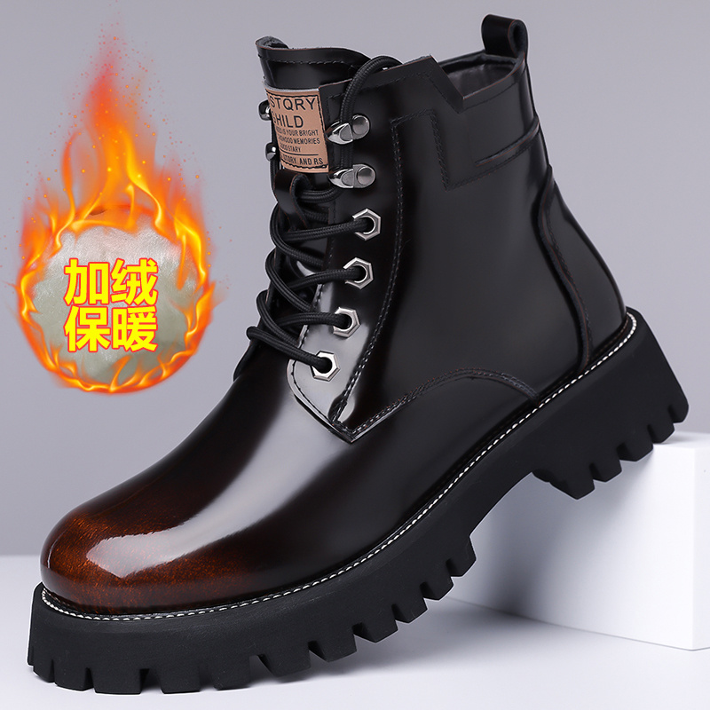 TEMU English Vintage High-top Shoe Decoration Boots Fleece