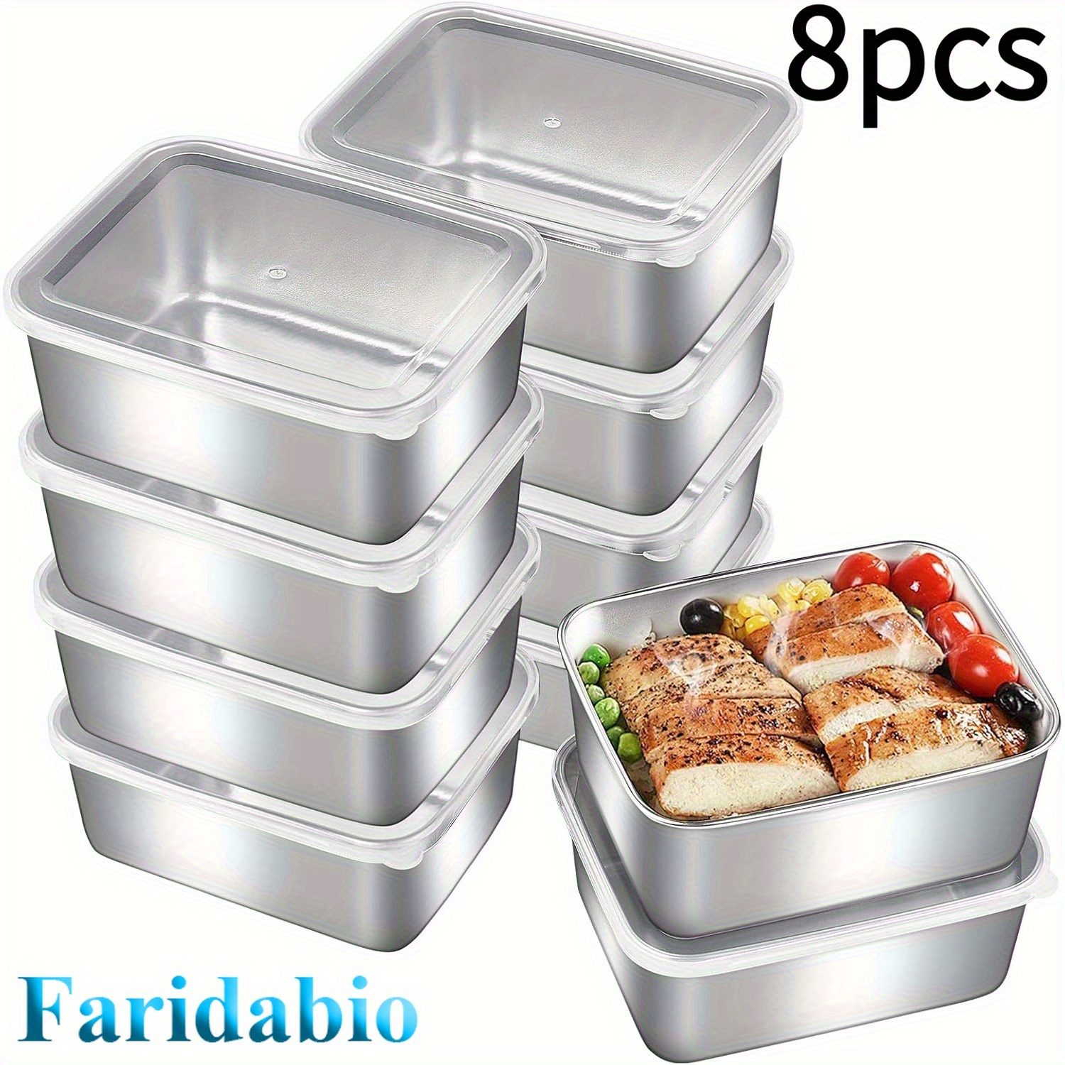 8pcs   stainless steel food storage containers with sealed lids - leakproof, reusable bento boxes for fruits, vegetables, meats - easy-clean, durable lunch boxes for kitchen, refrigerator, picnic, camping, meal prep containers, picnic essentials, modern kitchenware, durable kitchenware 0