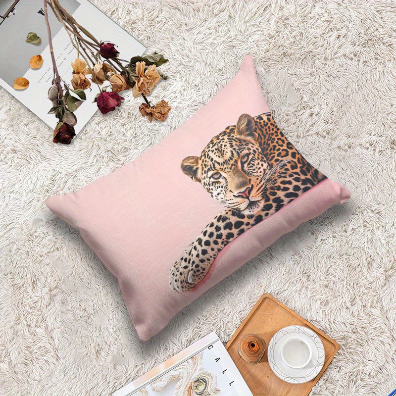 soft stylish throw pillow cover a leopard a pink background Temu