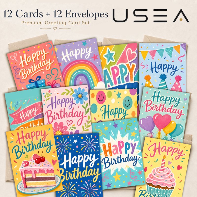 TEMU (12 Greeting Cards And 12 Envelopes) Funny Bulk Birthday Cards Assorted Greeting Cards Blank Floral Watercolor Vintage Note Cards With Colorful
