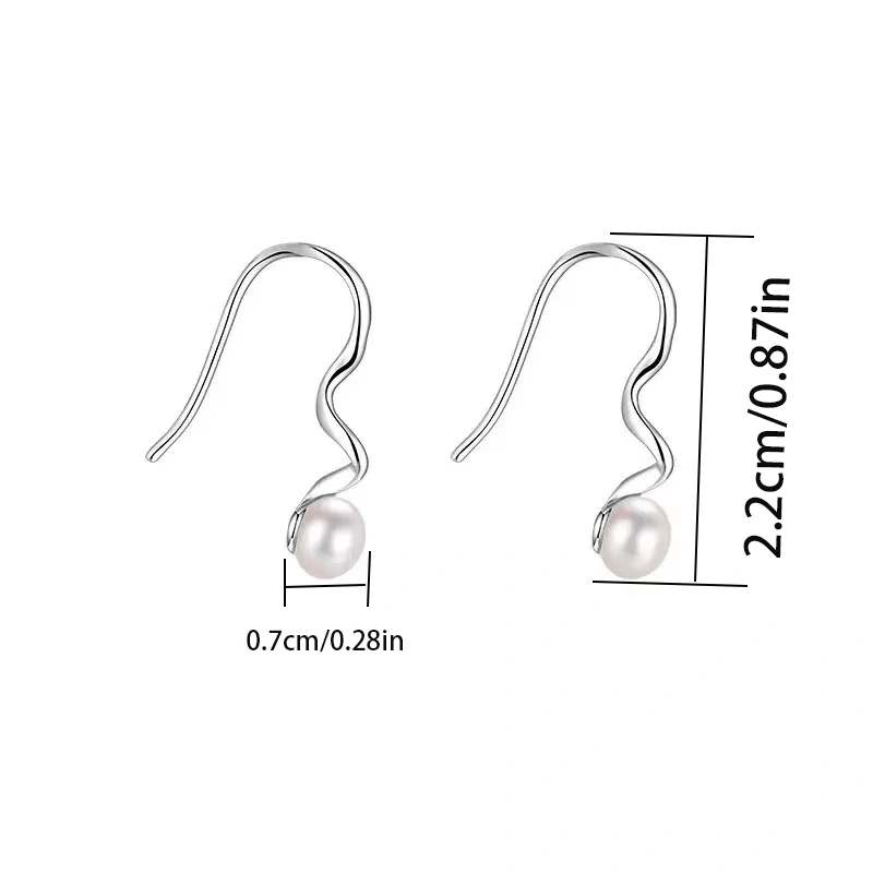 Women's 925 Silver Imitation Pearl Wavy Hook Earrings