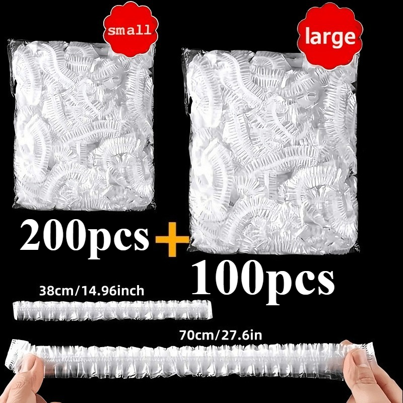 TEMU 300pcs Xl Large/s Small Combination Elastic Food Wrap, 70cm/27.56 Inches, 38cm/14.96 Inches, Disposable Stretch Plastic Food Wrap, Food-grade
