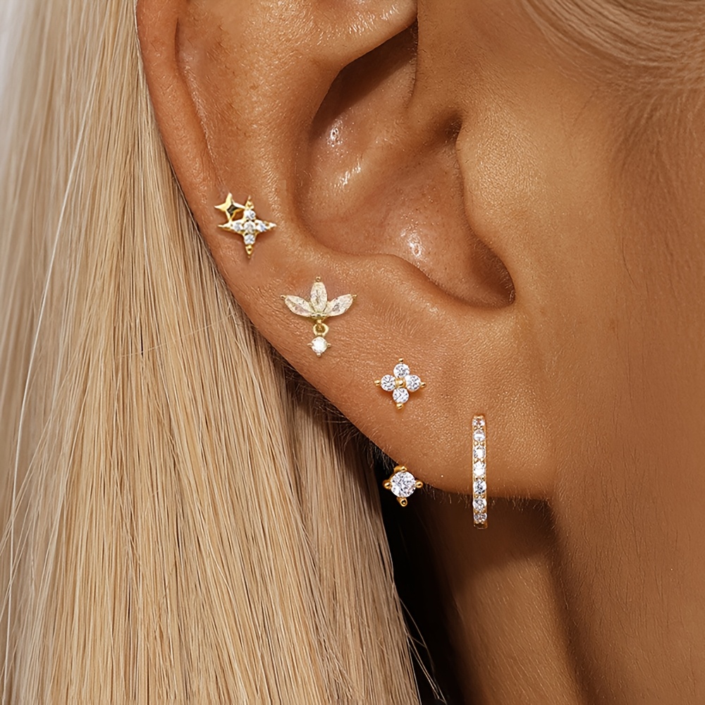 TEMU 4pcs Synthetic Zirconia Ear Stud Earrings Set • Fashionable Elegant Women's Jewelry • Daily Commute Party Wear • Women's Jewelry Gift