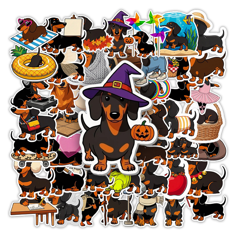 TEMU Paquete de 55 pegatinas de perro salchicha, calcomanías estéticas de cachorro adorable, duraderas para portátil, botella de agua, de teléfono,