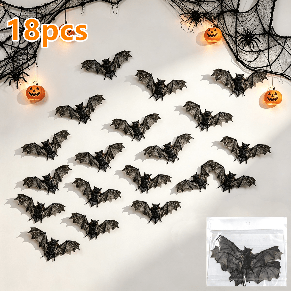 Image of 18pcs, Pvc Bats Wall Stickers Creepy Decorations For Bars, Home, House, Halloween Celebrations Wall Decoration, Table Decoration