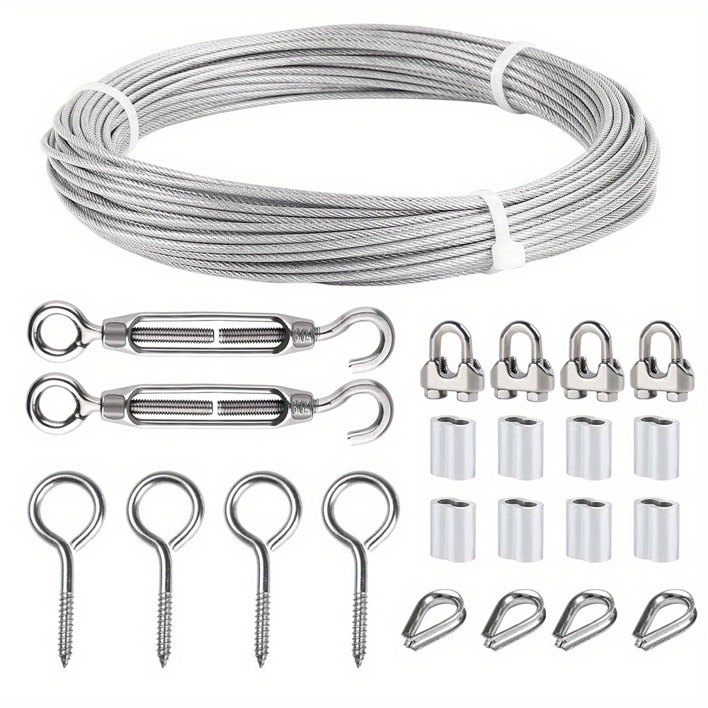 22pcs Set 5 Meters × 3 Mm Pvc Coated Wire Rope Kit Including Self-tapping Screws, Rings, Expansion Hooks, Wire Clips, Rope Clamps And Figure For Household Hanging And Fixing