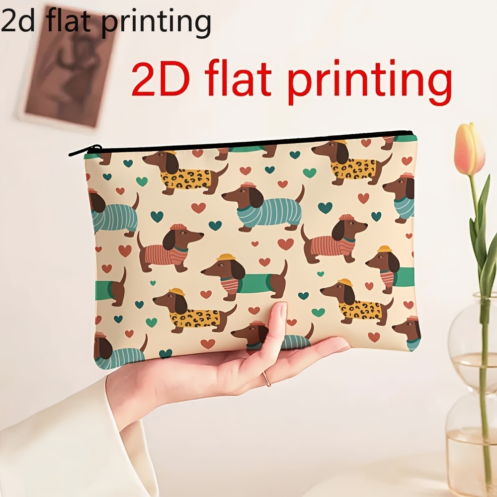 TEMU 2d Flat Printing, Unisex Cosmetic Bag, Colorful Sausage Dog Pattern Toiletry Bag, Small Item Organizer - Ideal For Travel And Dorm Essentials,