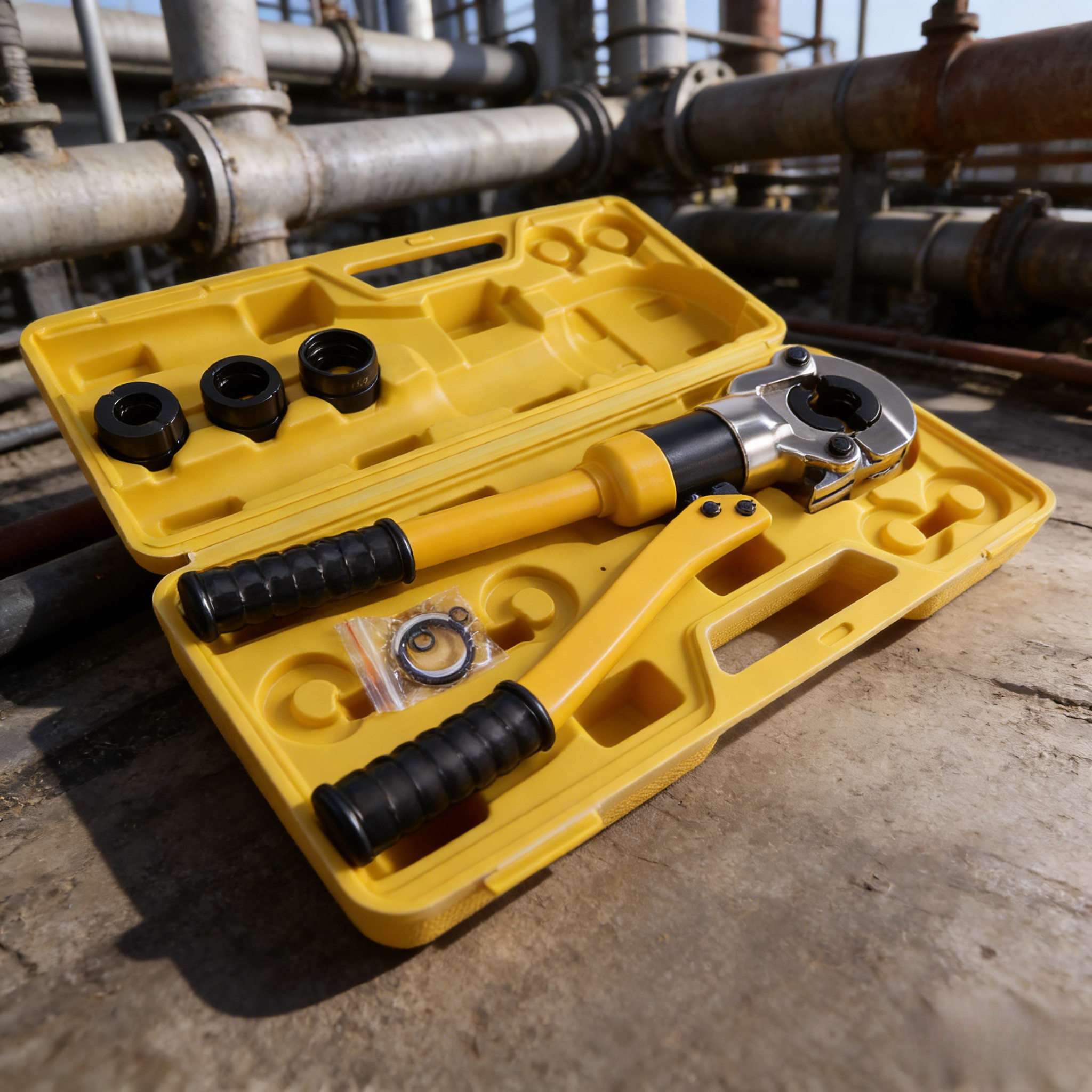 Image of 1set 100kn Head Crimping Pliers Set With 4 Dies(th16/20/25/32) For Copper Pipe Connections