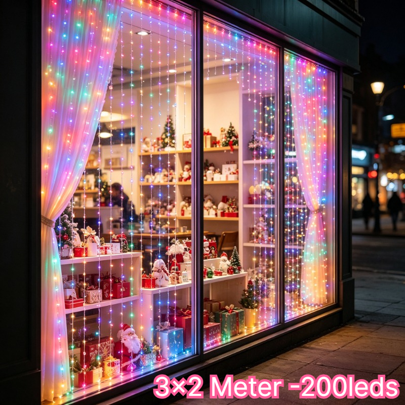 TEMU Christmas Atmosphere Color-changing Curtain Lights | The Holiday Dinner Ambiance Enhancer, Instantly With Festive Style! Christmas Rgb Gradient