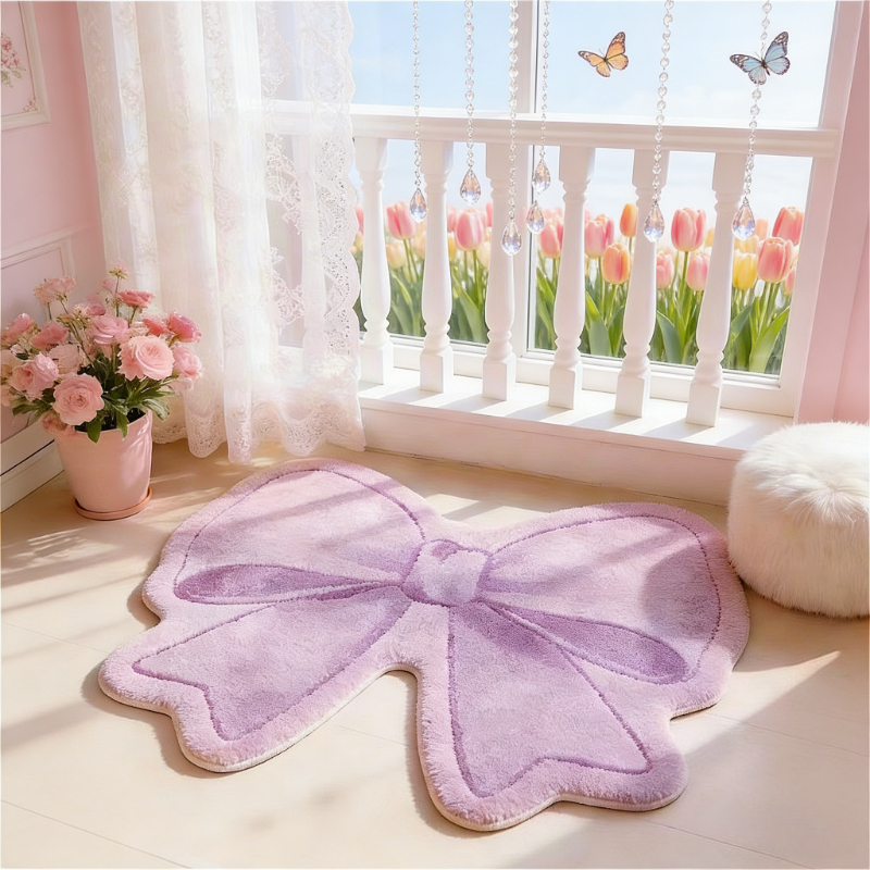 TEMU Faux Imitation Cashmere 900g   9mm Light Purple Gradient Bow Living Room Sofa Rug, Aesthetic Romantic Bedroom Decor Bedside Rug, Soft And