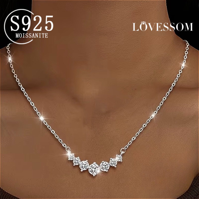 Women's 925 Silvery Necklace with Moissanite Stones, Versatile Gift