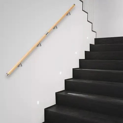 Grab Bar 6FT Wooden Stair Handrail With Black Brackets