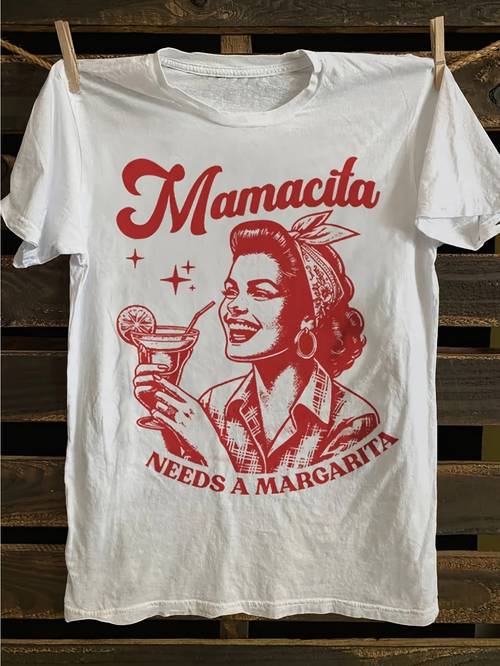 retro needs a margarita womens graphic t shirt vibrant neck short sleeve casual top polyester blend for summer and spring