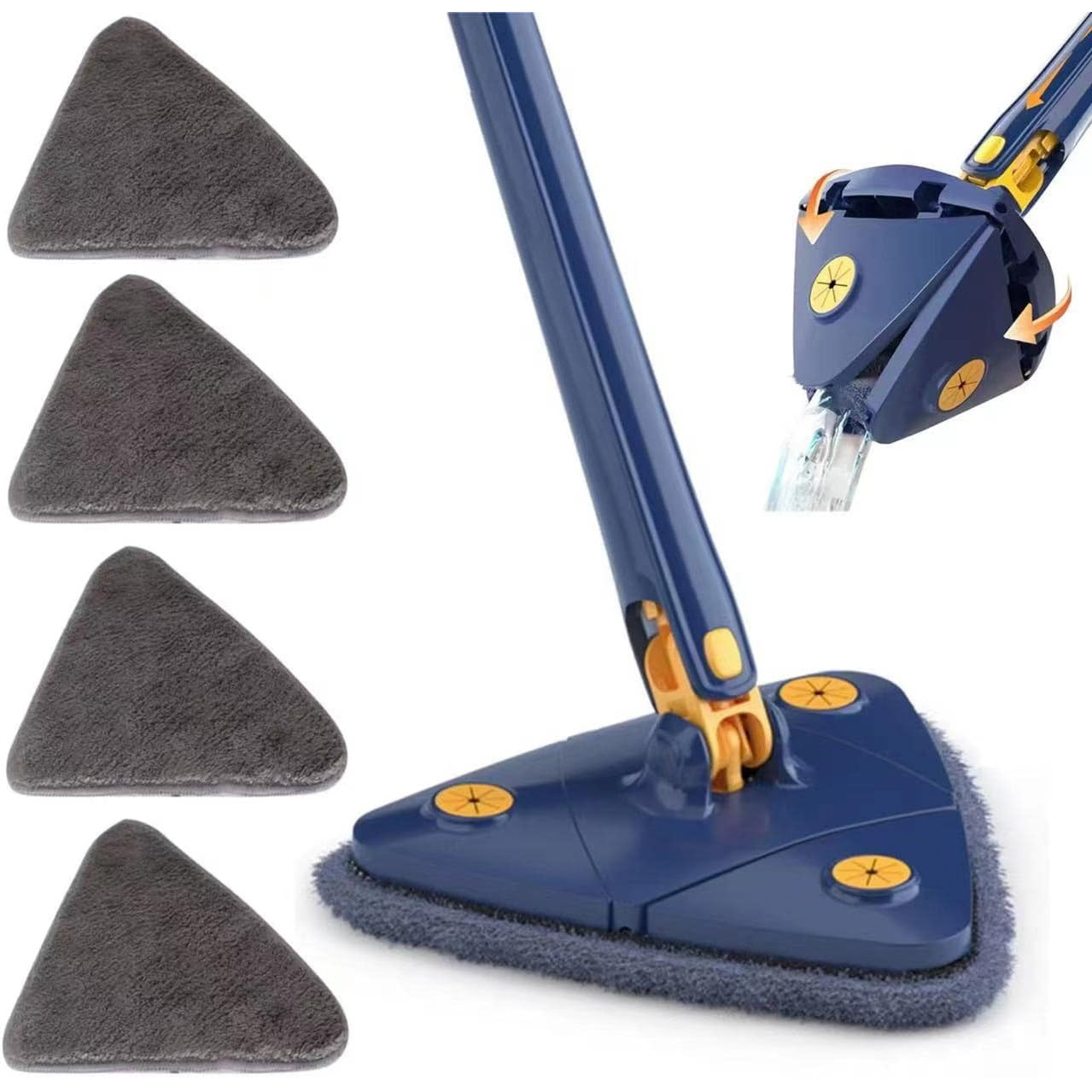 TEMU 360 Degree Rotatable Adjustable Cleaning Mop, 45.3'' Telescopic Triangular Mop With Automatic Water Squeezing Function For Floor Window Ceiling,