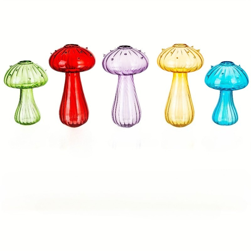 Image of 5pcs Transparent Plastic Mushroom Vase Set | Mini Flower Arranger With Hydroponic Function, Cottage-style Decor For Kitchen Windowsills (random Color)