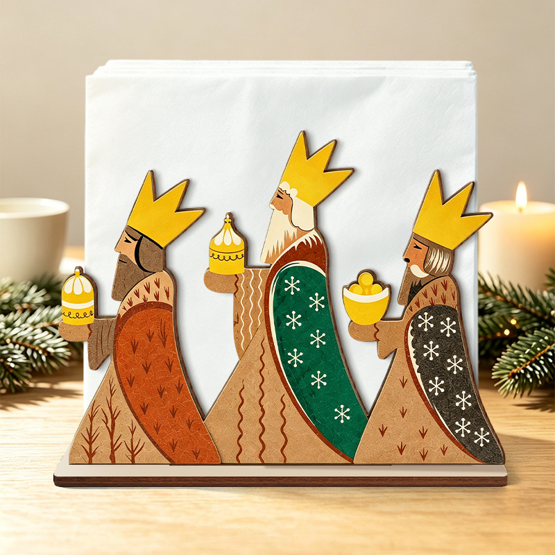 TEMU Servilletero de madera de , de pañuelos de escritorio de navideño, Decoración de mesa para fiestas religiosas, Organizador de pañuelos de