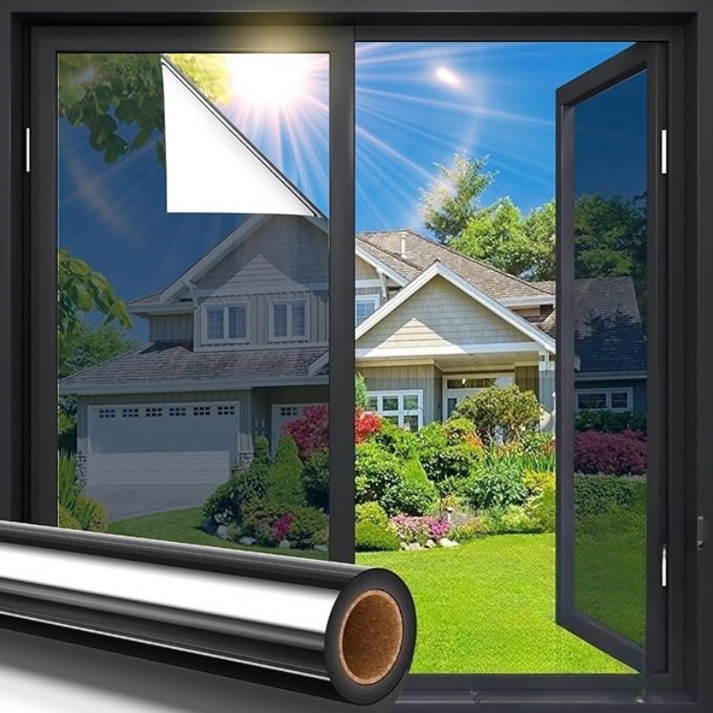 E-shop Einseitige Sichtschutzfolie für Fenster, Farbschema für Haushaltsfenster, reflektierende Glasfensterabdeckung, Schwarz, Einwegfenster