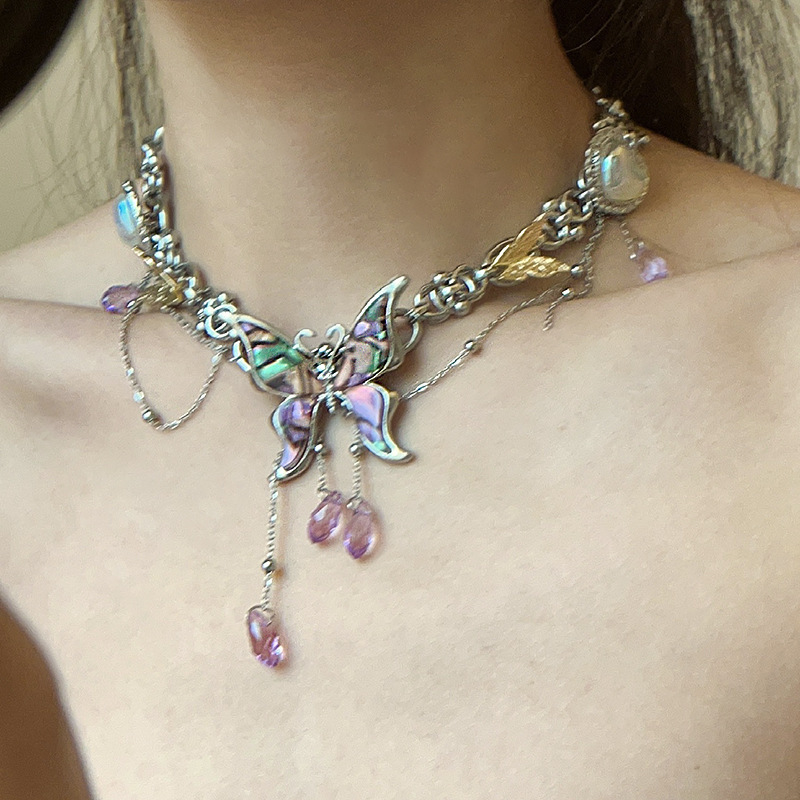 

Y2k-inspired Multi-layered Necklace With Silvery Plating And Zirconia - Titanium Steel, Mixed Colors, Artistic & Crafty