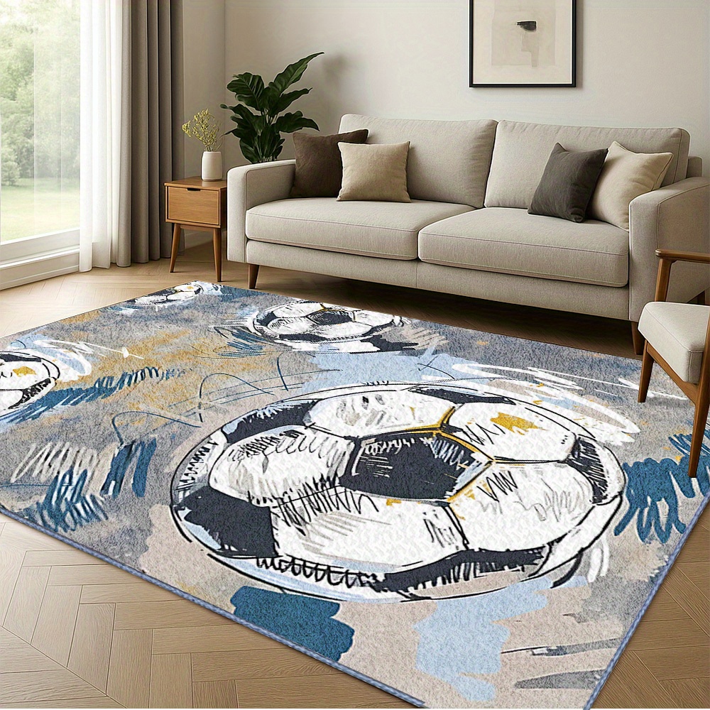 850g m high density football pattern area mat machine washable soft polyester with non slip polypropylene backing vibrant soccer ball   room bedroom office camping large sizes up to 2 16  holiday gift for christmas thanksgiving mother s day rugs for living room sports themed decor   decor machine washable mat office decor   decor durable material decorative    