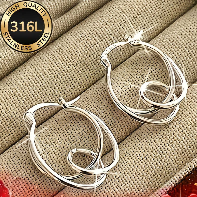 TEMU 1 Pair Of Minimalist Twisted Double Hoop Ear Cuffs, Stainless Steel Niche Earrings. Featuring A Double-layer Twisted Design With Clean, Layered