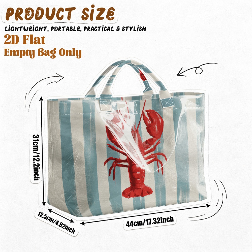 TEMU 1pc Telbreak Tote Bag Suitable For Beach, Fitness, Shopping & Holiday Gifts - Pvc Reusable Grocery Bag With Lobster Print, Portable Handbag For