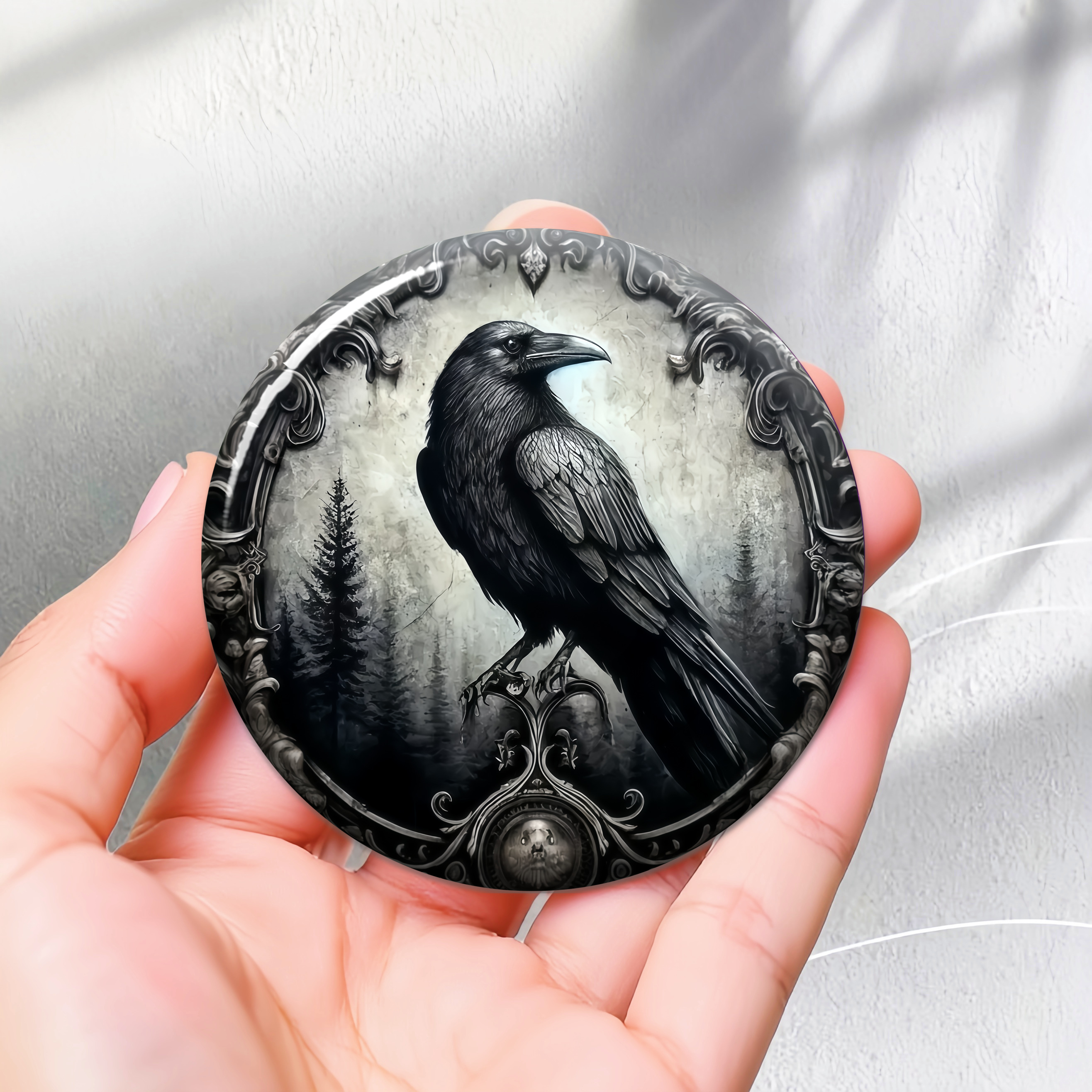 TEMU 2d Plane, 1 Dark Crow Themed Circular Acrylic Fridge Magnet, Exquisite Circular Decoration - Suitable For Refrigerators, Desktops, Whiteboards -