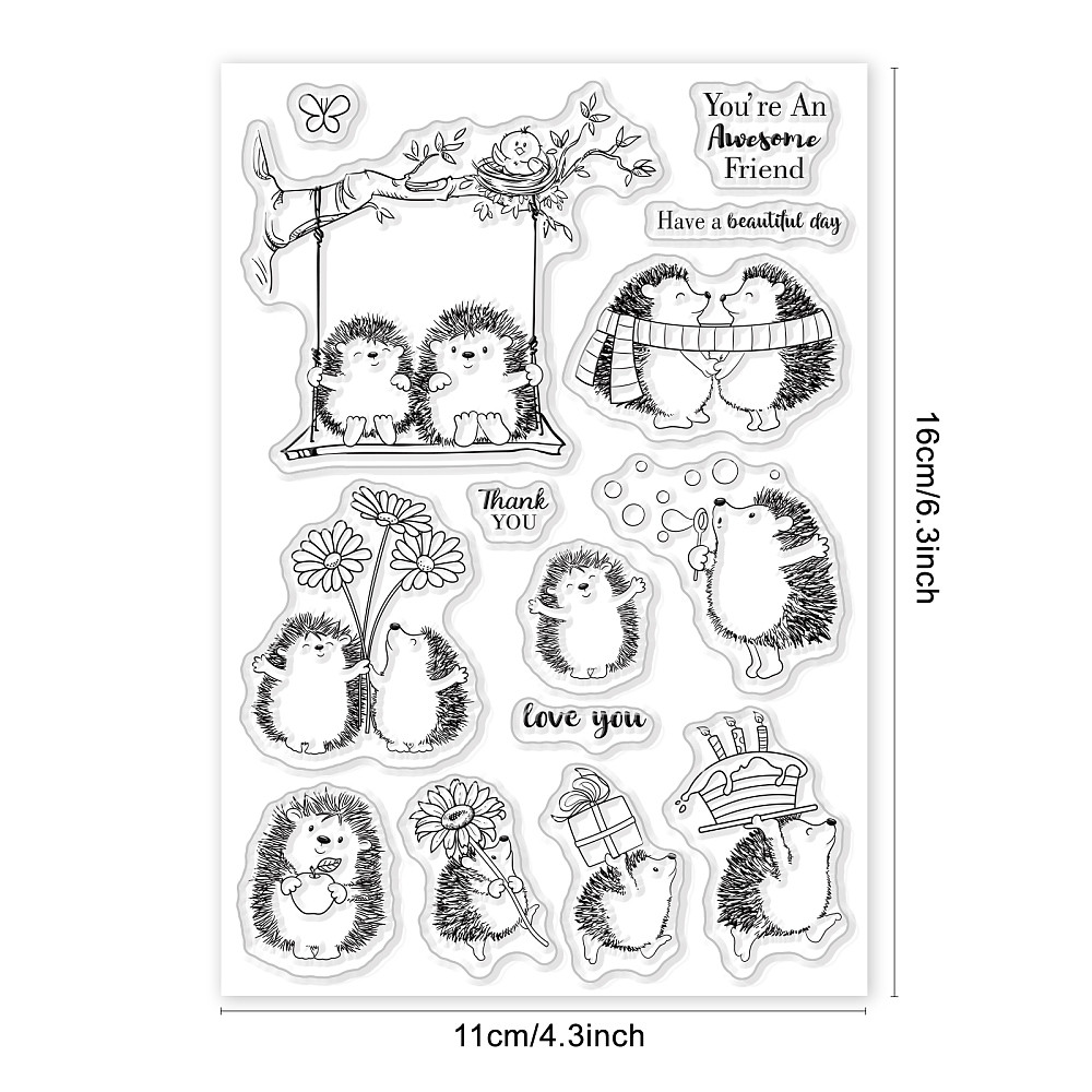 1sheet Hedgehog And Animal Clear Stamps For Scrapbooking Decor Friend Swing Transparent Stamps For Making Cards Photo Album Decor Craft Supplies & Stickers Handmade Set