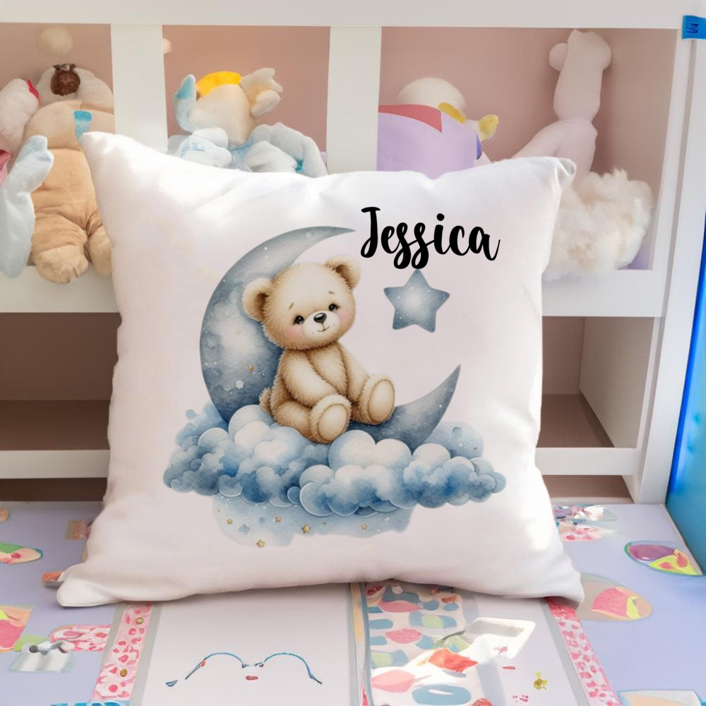 TEMU Personalized Name Pillowcase Suitable For Sofas, Beds & Gifts - Name/text, Cute Bear & Moon Design, Soft Zipper Closure Cushion Cover, Machine