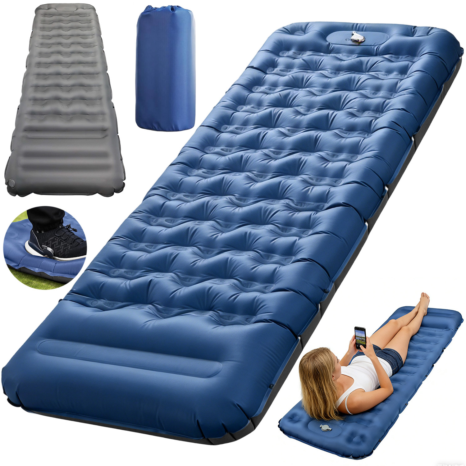 Sleeping Pad, Ultralight Inflatable Sleeping Pad For Camping, Built-in Foot Pump With Carry Bag, Compact And Lightweight Camping Pad